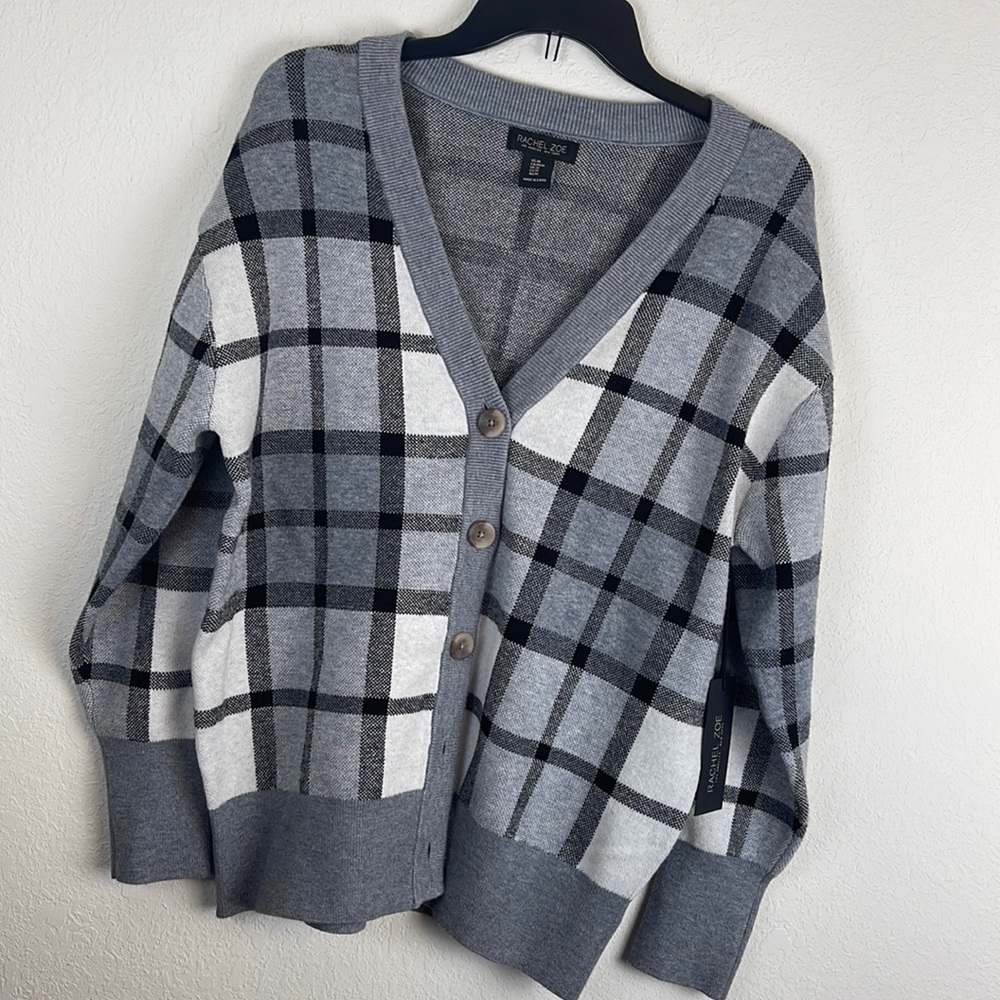 Rachel Zoe - Grey plaid v- neck cardigan